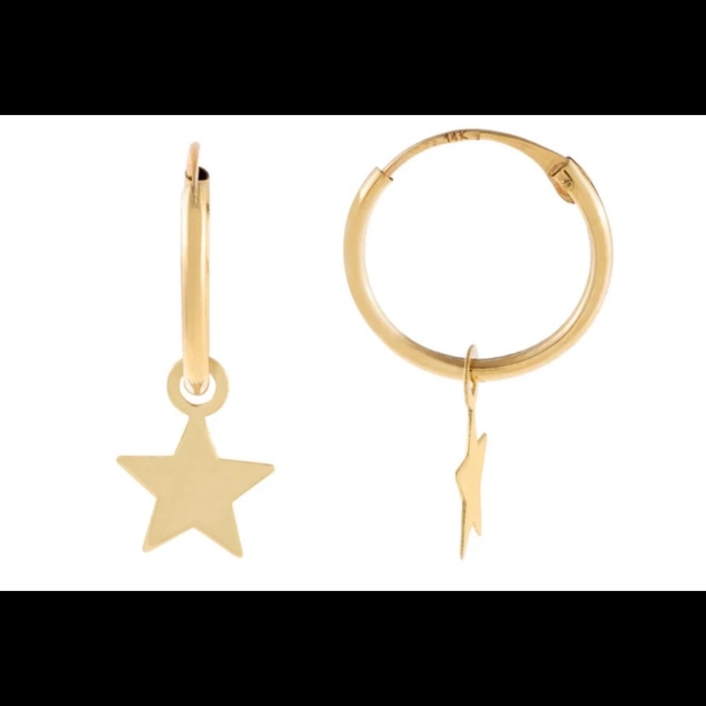 ADINAS Jewels Solid Star Hoop Earring 14K